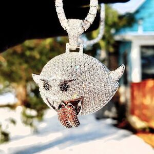 Silver Iced Out Simulated Diamond Ghost Necklace